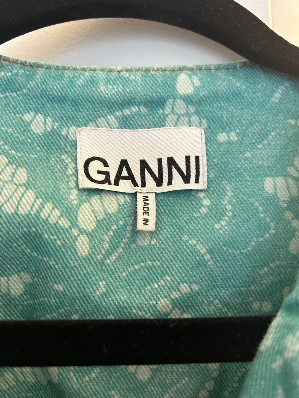 Ganni Teal Lace-Print Sleeveless Button-Front Mini Dress - Picture 3 of 3